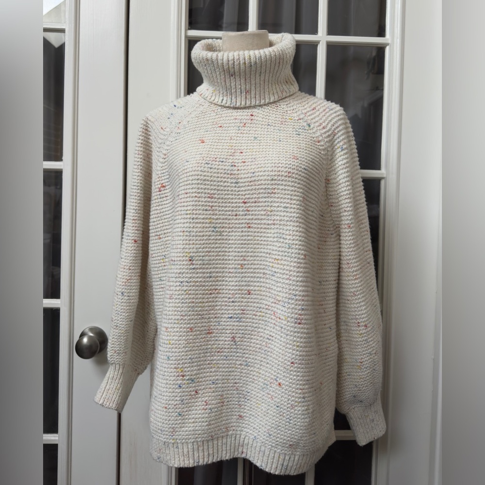 Lou & Grey Chunky Knit Turtleneck Rainbow-Speckled Sweater Medium Cozy